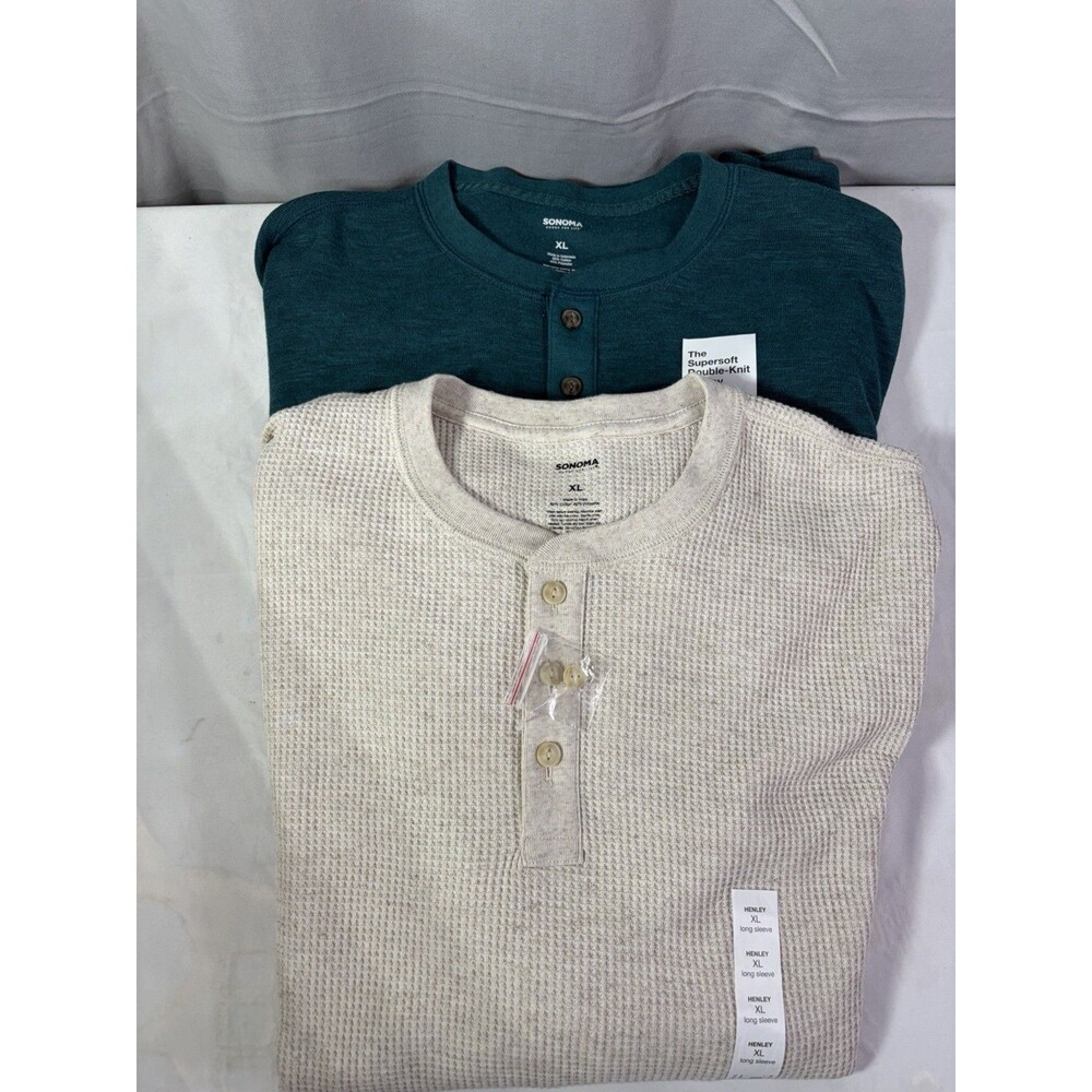 Lot of 2, NWT Sonoma Men's Waffle/Knit Henley Long Sleeve Thermal Shirts XL Nice